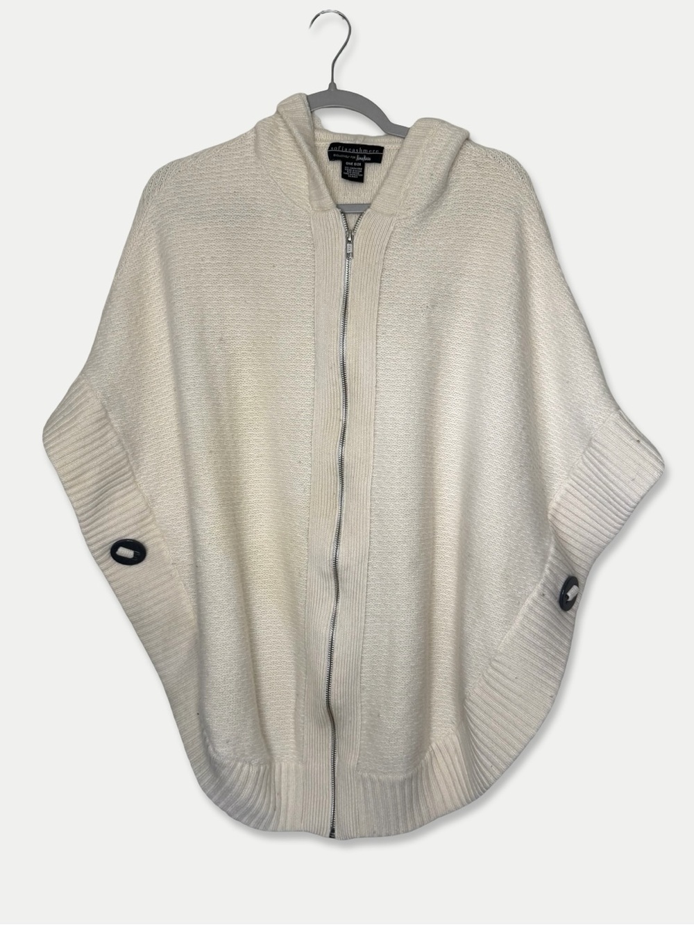 Sofia Cashmere Neiman Marcus 100% Cashmere Hooded Zip Poncho Cape One Size